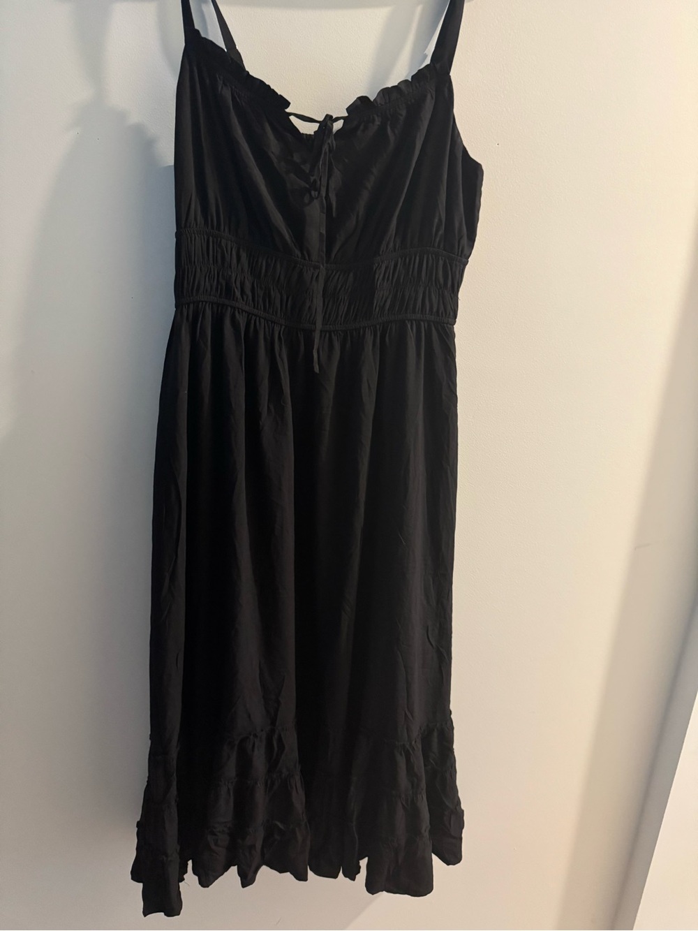 Women's Black Smocked Maxi Dress with Ruffle Hem - Picture 6 of 7